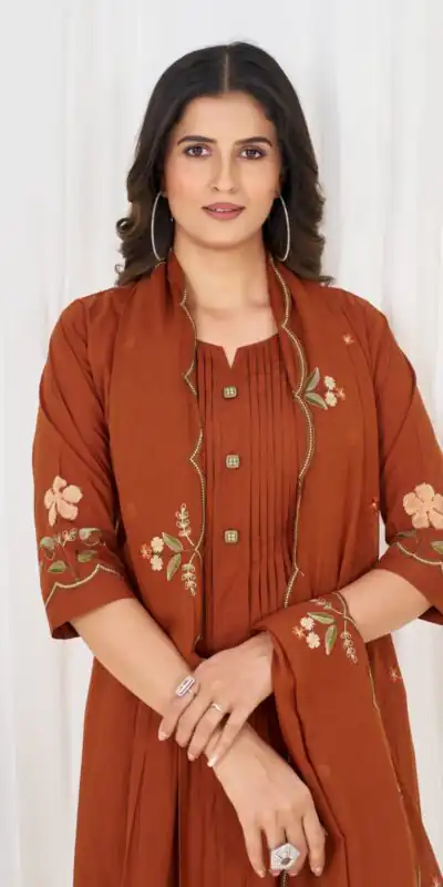 DIVA 159 Rust with Embroidery Work & Cut Work Brown Pure Cotton Salwar Suit . Exclusive Offer ₹2499. Delivery 4-6 Working Days. Shop now. | Jump Suits, Salwar suit, Designer Suits, Casual Suits, Creative suits, Palazzo Suits, Party Wear Suits, Patiala Suits, Straight Suits