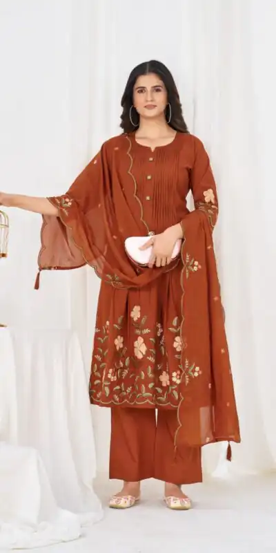 DIVA 159 Rust with Embroidery Work & Cut Work Brown Pure Cotton Salwar Suit . Exclusive Offer ₹2499. Delivery 4-6 Working Days. Shop now. | Jump Suits, Salwar suit, Designer Suits, Casual Suits, Creative suits, Palazzo Suits, Party Wear Suits, Patiala Suits, Straight Suits