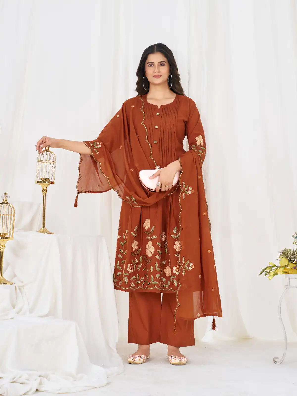 DIVA 159 Rust with Embroidery Work & Cut Work Brown Pure Cotton Salwar Suit . Exclusive Offer ₹2499. Delivery 4-6 Working Days. Shop now. | Jump Suits, Salwar suit, Designer Suits, Casual Suits, Creative suits, Palazzo Suits, Party Wear Suits, Patiala Suits, Straight Suits
