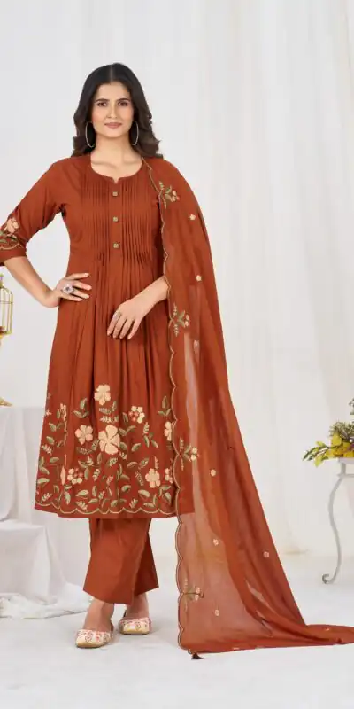 DIVA 159 Rust with Embroidery Work & Cut Work Brown Pure Cotton Salwar Suit . Exclusive Offer ₹2499. Delivery 4-6 Working Days. Shop now. | Jump Suits, Salwar suit, Designer Suits, Casual Suits, Creative suits, Palazzo Suits, Party Wear Suits, Patiala Suits, Straight Suits