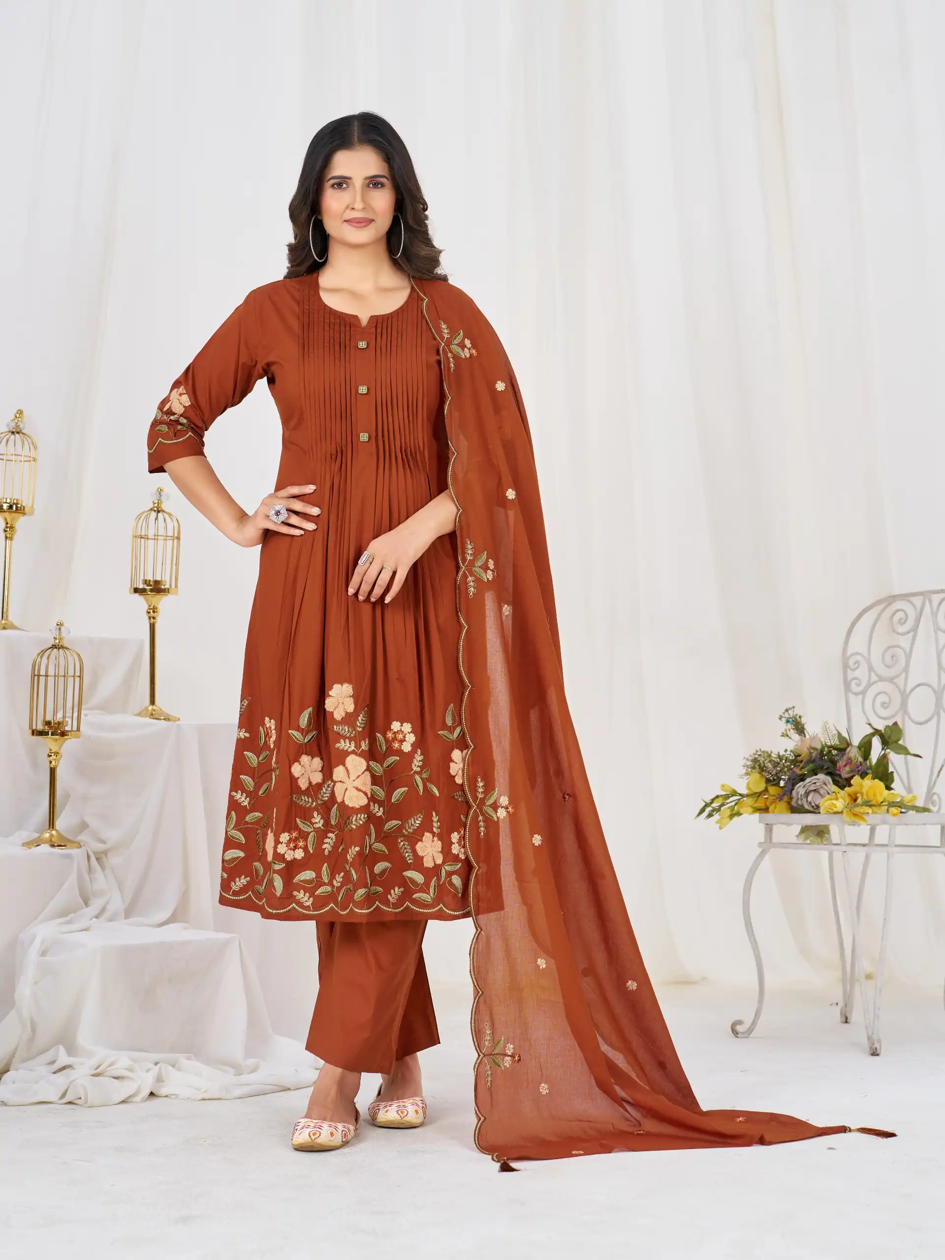 DIVA 159 Rust with Embroidery Work & Cut Work Brown Pure Cotton Salwar Suit . Exclusive Offer ₹2499. Delivery 4-6 Working Days. Shop now. | Jump Suits, Salwar suit, Designer Suits, Casual Suits, Creative suits, Palazzo Suits, Party Wear Suits, Patiala Suits, Straight Suits