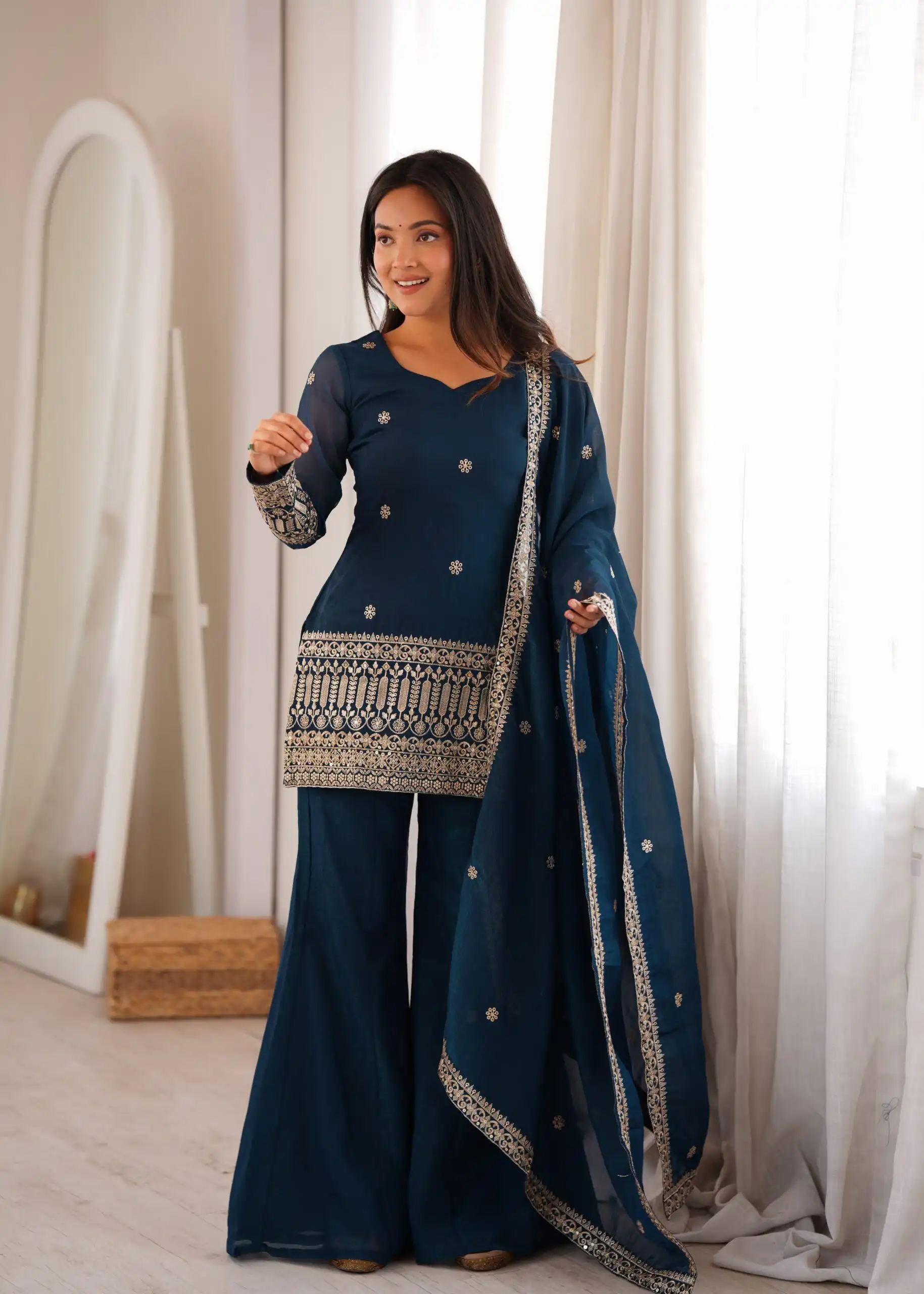 KB 309 Teal Blue | Teal Blue Crunchy Silk Salwar Suit with Sequins Work & Embroidery Work. Grab it for ₹2049. Delivery 4-6 Working Days. Shop now. | Jump Suits, Salwar suit, Designer Suits, Casual Suits, Creative suits, Palazzo Suits, Party Wear Suits, Patiala Suits, Straight Suits