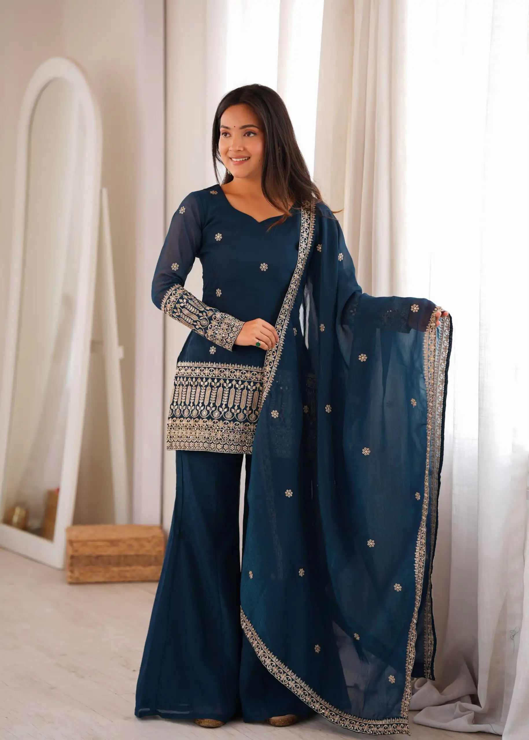 KB 309 Teal Blue | Teal Blue Crunchy Silk Salwar Suit with Sequins Work & Embroidery Work. Grab it for ₹2049. Delivery 4-6 Working Days. Shop now. | Jump Suits, Salwar suit, Designer Suits, Casual Suits, Creative suits, Palazzo Suits, Party Wear Suits, Patiala Suits, Straight Suits
