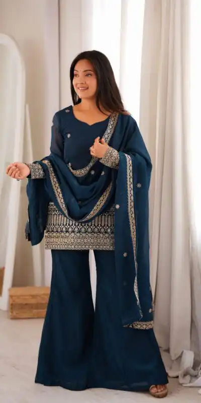 KB 309 Teal Blue | Teal Blue Crunchy Silk Salwar Suit with Sequins Work & Embroidery Work. Grab it for ₹2049. Delivery 4-6 Working Days. Shop now. | Jump Suits, Salwar suit, Designer Suits, Casual Suits, Creative suits, Palazzo Suits, Party Wear Suits, Patiala Suits, Straight Suits