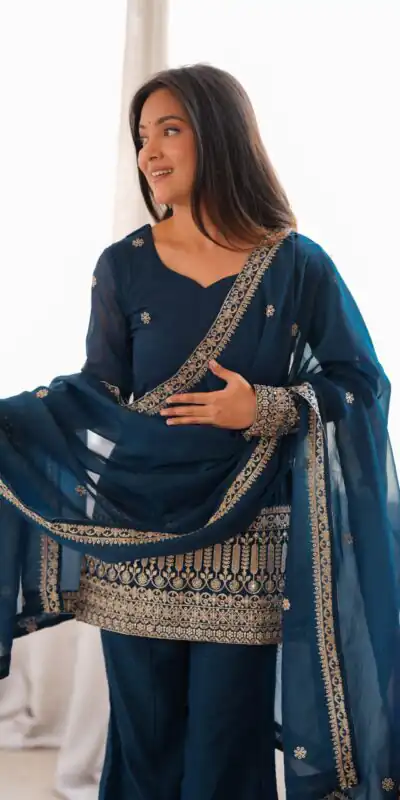 KB 309 Teal Blue | Teal Blue Crunchy Silk Salwar Suit with Sequins Work & Embroidery Work. Grab it for ₹2049. Delivery 4-6 Working Days. Shop now. | Jump Suits, Salwar suit, Designer Suits, Casual Suits, Creative suits, Palazzo Suits, Party Wear Suits, Patiala Suits, Straight Suits