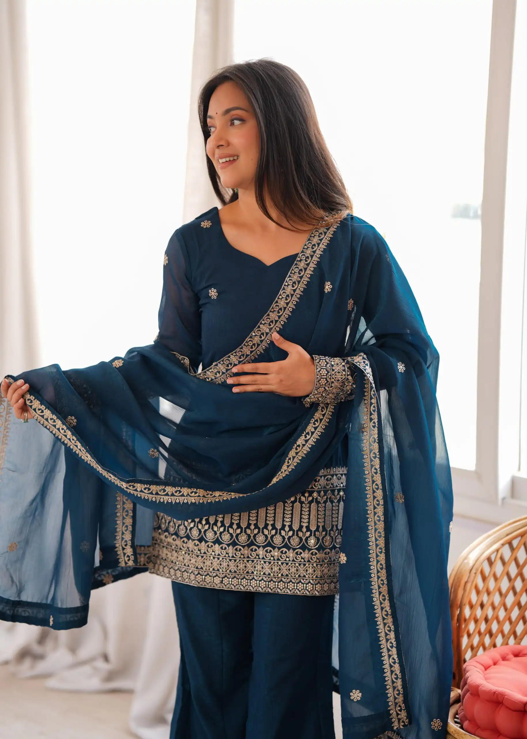 KB 309 Teal Blue | Teal Blue Crunchy Silk Salwar Suit with Sequins Work & Embroidery Work. Grab it for ₹2049. Delivery 4-6 Working Days. Shop now. | Jump Suits, Salwar suit, Designer Suits, Casual Suits, Creative suits, Palazzo Suits, Party Wear Suits, Patiala Suits, Straight Suits