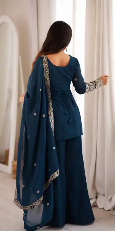 KB 309 Teal Blue | Teal Blue Crunchy Silk Salwar Suit with Sequins Work & Embroidery Work. Grab it for ₹2049. Delivery 4-6 Working Days. Shop now. | Jump Suits, Salwar suit, Designer Suits, Casual Suits, Creative suits, Palazzo Suits, Party Wear Suits, Patiala Suits, Straight Suits