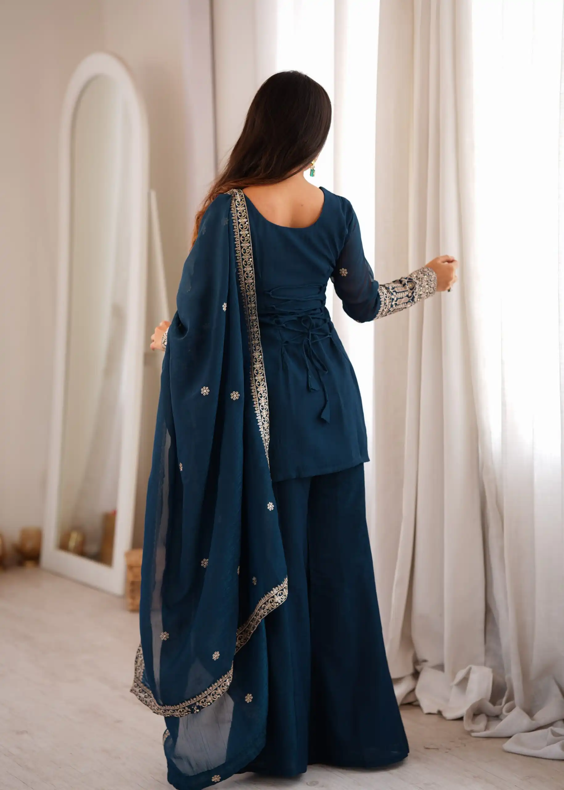 KB 309 Teal Blue | Teal Blue Crunchy Silk Salwar Suit with Sequins Work & Embroidery Work. Grab it for ₹2049. Delivery 4-6 Working Days. Shop now. | Jump Suits, Salwar suit, Designer Suits, Casual Suits, Creative suits, Palazzo Suits, Party Wear Suits, Patiala Suits, Straight Suits