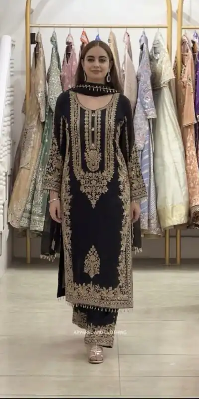 SR 1716 Black Colour Faux Georgette Salwar Suit with Lace Work. Introductory Price ₹2449. Delivery 4-6 Working Days. Shop now. | Jump Suits, Salwar suit, Designer Suits, Casual Suits, Creative suits, Palazzo Suits, Party Wear Suits, Patiala Suits, Straight Suits