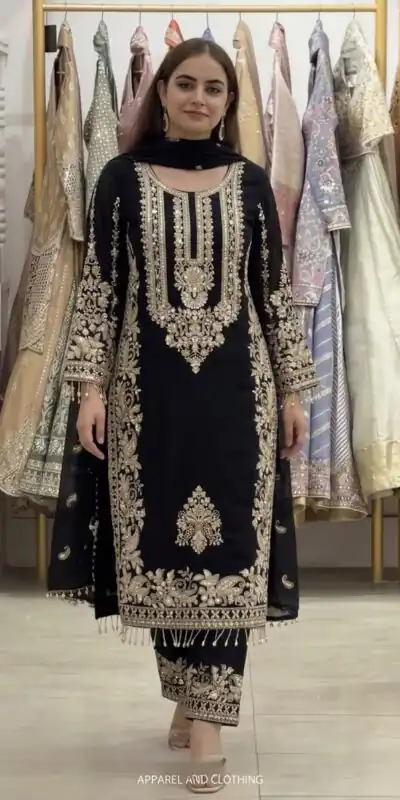 SR 1716 Black Colour Faux Georgette Salwar Suit with Lace Work. Introductory Price ₹2449. Delivery 4-6 Working Days. Shop now. | Jump Suits, Salwar suit, Designer Suits, Casual Suits, Creative suits, Palazzo Suits, Party Wear Suits, Patiala Suits, Straight Suits