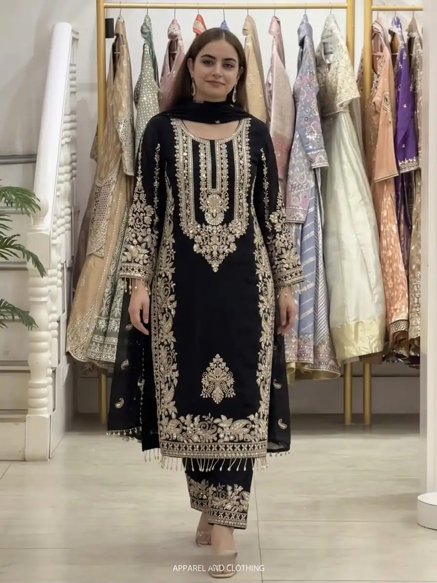 SR 1716 Black Colour Faux Georgette Salwar Suit with Lace Work. Introductory Price ₹2449. Delivery 4-6 Working Days. Shop now. | Jump Suits, Salwar suit, Designer Suits, Casual Suits, Creative suits, Palazzo Suits, Party Wear Suits, Patiala Suits, Straight Suits