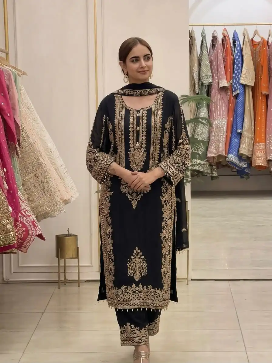SR 1716 Black Colour Faux Georgette Salwar Suit with Lace Work. Introductory Price ₹2449. Delivery 4-6 Working Days. Shop now. | Jump Suits, Salwar suit, Designer Suits, Casual Suits, Creative suits, Palazzo Suits, Party Wear Suits, Patiala Suits, Straight Suits