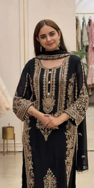 SR 1716 Black Colour Faux Georgette Salwar Suit with Lace Work. Introductory Price ₹2449. Delivery 4-6 Working Days. Shop now. | Jump Suits, Salwar suit, Designer Suits, Casual Suits, Creative suits, Palazzo Suits, Party Wear Suits, Patiala Suits, Straight Suits