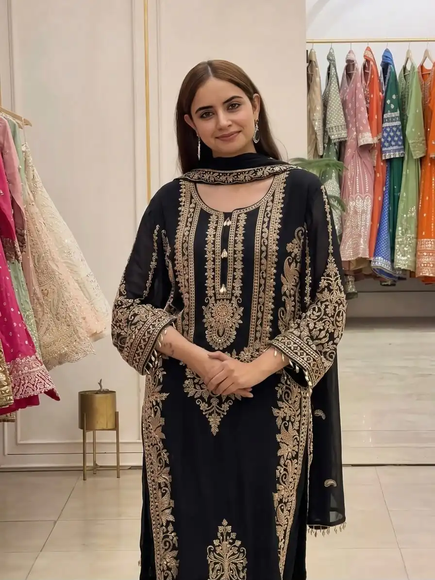 SR 1716 Black Colour Faux Georgette Salwar Suit with Lace Work. Introductory Price ₹2449. Delivery 4-6 Working Days. Shop now. | Jump Suits, Salwar suit, Designer Suits, Casual Suits, Creative suits, Palazzo Suits, Party Wear Suits, Patiala Suits, Straight Suits