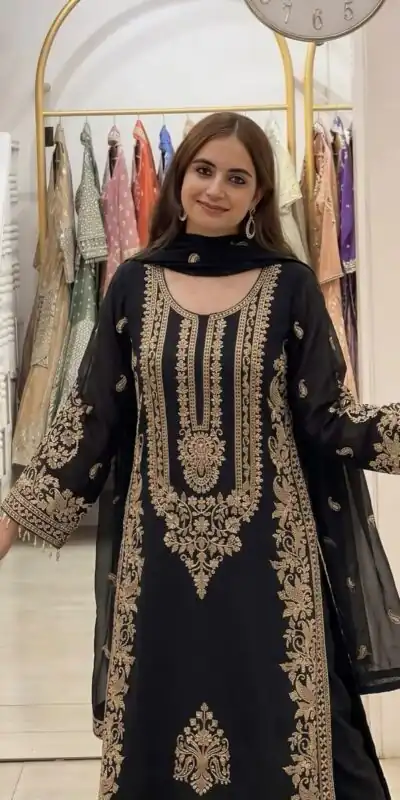 SR 1716 Black Colour Faux Georgette Salwar Suit with Lace Work. Introductory Price ₹2449. Delivery 4-6 Working Days. Shop now. | Jump Suits, Salwar suit, Designer Suits, Casual Suits, Creative suits, Palazzo Suits, Party Wear Suits, Patiala Suits, Straight Suits