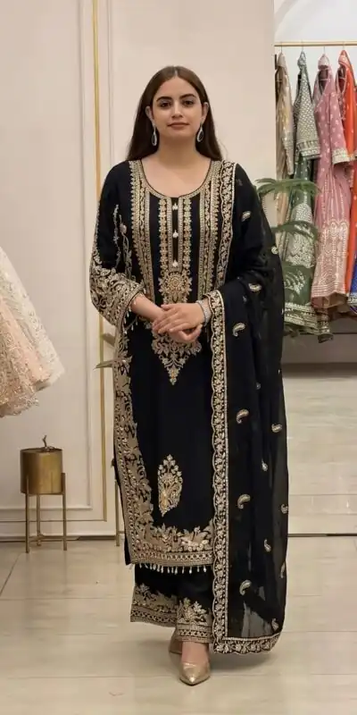 SR 1716 Black Colour Faux Georgette Salwar Suit with Lace Work. Introductory Price ₹2449. Delivery 4-6 Working Days. Shop now. | Jump Suits, Salwar suit, Designer Suits, Casual Suits, Creative suits, Palazzo Suits, Party Wear Suits, Patiala Suits, Straight Suits