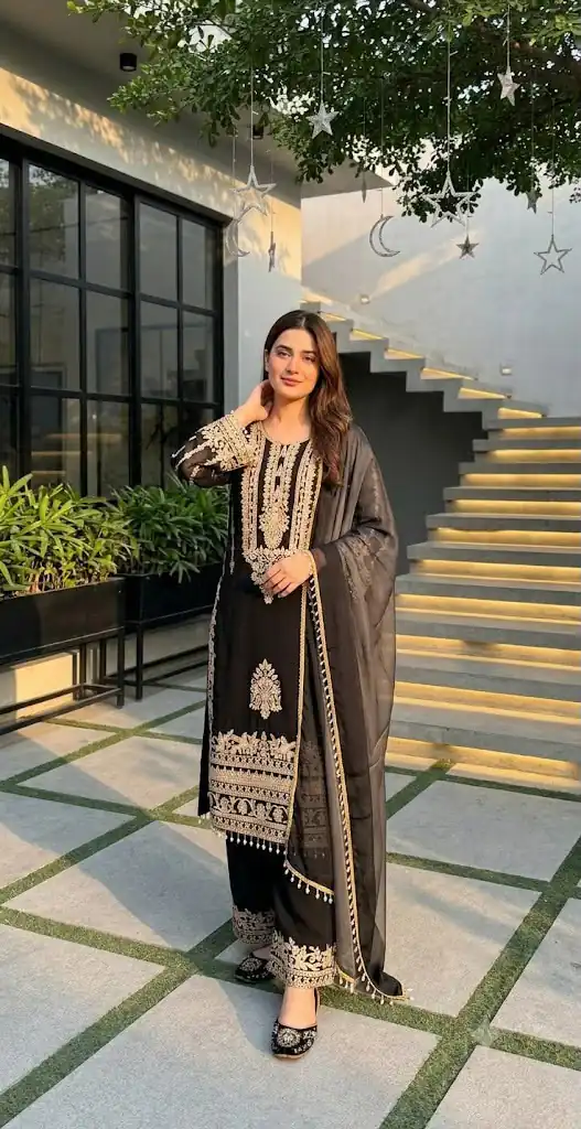 ST 247 Black | Black Faux Georgette Salwar Suit with Lace Work. Introductory Price ₹2449. Delivery 4-6 Working Days. Shop now. | Jump Suits, Salwar suit, Designer Suits, Casual Suits, Creative suits, Palazzo Suits, Party Wear Suits, Patiala Suits, Straight Suits