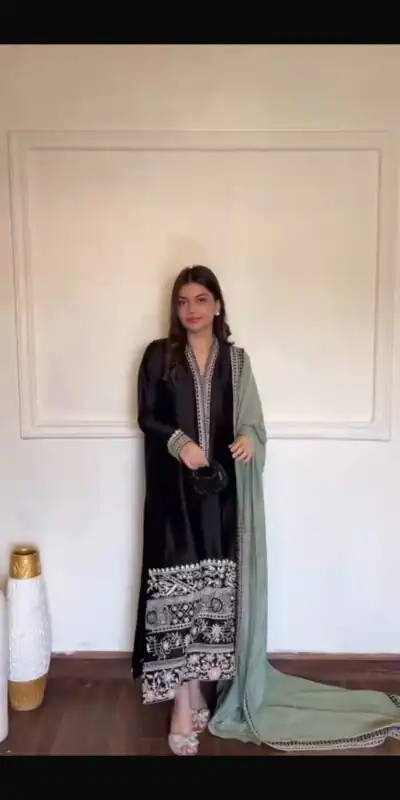 KD 1632 Black | Glass Salwar Suit with Thread Embroidery & Embroidery Work. Get it for ₹2449. Delivery 4-6 Working Days. Shop now. | Jump Suits, Salwar suit, Designer Suits, Casual Suits, Creative suits, Palazzo Suits, Party Wear Suits, Patiala Suits, Straight Suits
