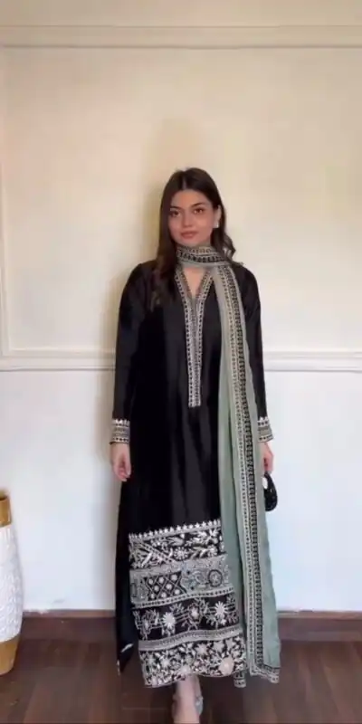KD 1632 Black | Glass Salwar Suit with Thread Embroidery & Embroidery Work. Get it for ₹2449. Delivery 4-6 Working Days. Shop now. | Jump Suits, Salwar suit, Designer Suits, Casual Suits, Creative suits, Palazzo Suits, Party Wear Suits, Patiala Suits, Straight Suits