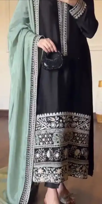 KD 1632 Black | Glass Salwar Suit with Thread Embroidery & Embroidery Work. Get it for ₹2449. Delivery 4-6 Working Days. Shop now. | Jump Suits, Salwar suit, Designer Suits, Casual Suits, Creative suits, Palazzo Suits, Party Wear Suits, Patiala Suits, Straight Suits