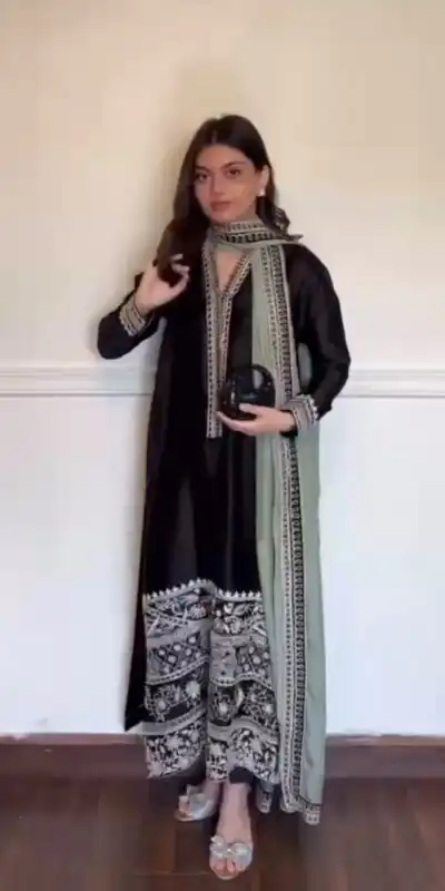 KD 1632 Black | Glass Salwar Suit with Thread Embroidery & Embroidery Work. Get it for ₹2449. Delivery 4-6 Working Days. Shop now. | Jump Suits, Salwar suit, Designer Suits, Casual Suits, Creative suits, Palazzo Suits, Party Wear Suits, Patiala Suits, Straight Suits