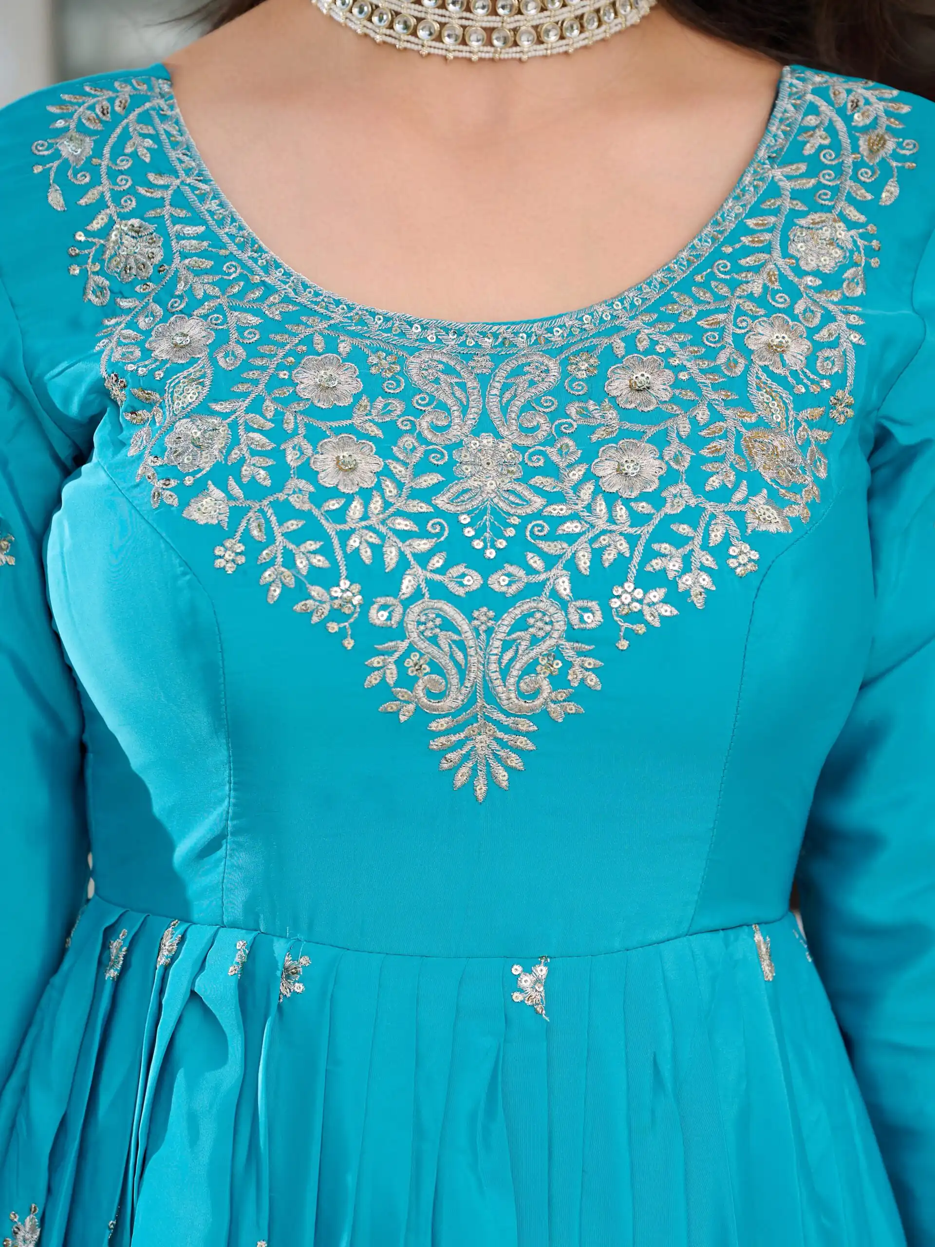 SP 08 Blue Color American Silk Gown with Designer Work. Exclusive Offer ₹2149. Delivery 4-6 Working Days. Online Shop now. | Gowns, Bollywood Gowns, Creative Gowns, Designer Gowns, Embroidered Gowns, Party Wear Gowns