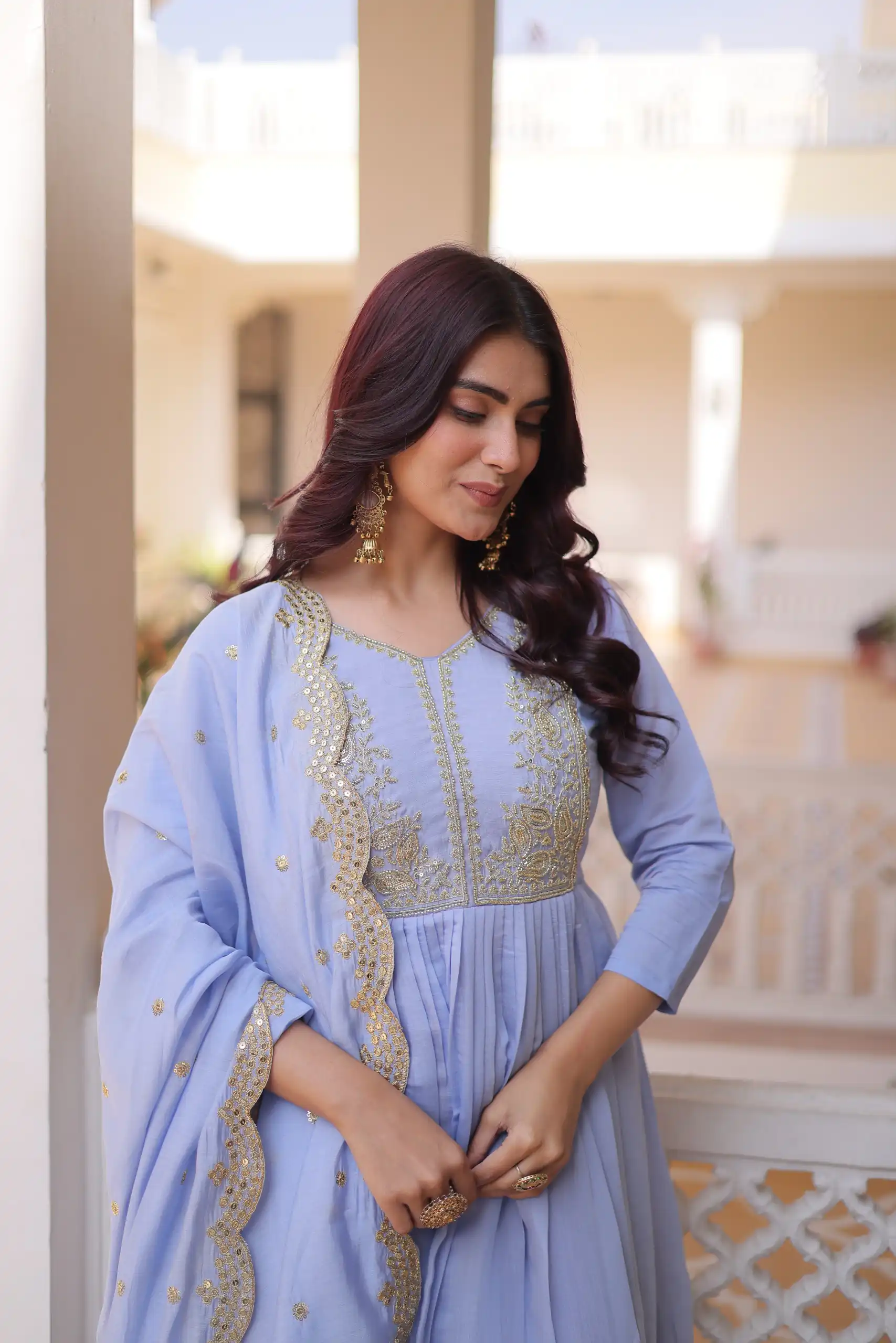 KA 1241 Lavender Roman Silk Gown. Perfect for Wedding, Party, Traditional Day, Sangeet, Pongal – Exclusive Offer ₹2599. Delivery 4-6 Working Days. Shop now | Gowns, Bollywood Gowns, Creative Gowns, Designer Gowns, Embroidered Gowns, Party Wear Gowns