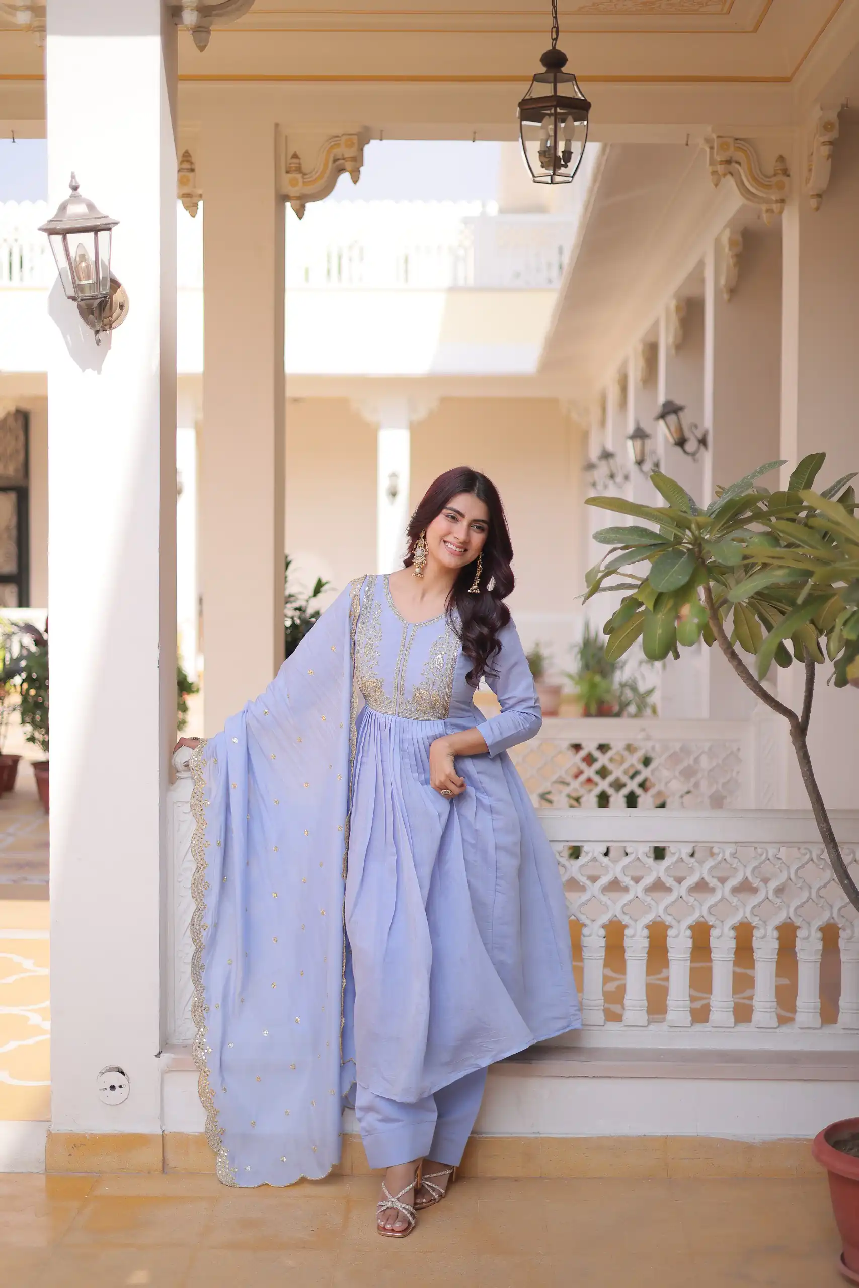 KA 1241 Lavender Roman Silk Gown. Perfect for Wedding, Party, Traditional Day, Sangeet, Pongal – Exclusive Offer ₹2599. Delivery 4-6 Working Days. Shop now | Gowns, Bollywood Gowns, Creative Gowns, Designer Gowns, Embroidered Gowns, Party Wear Gowns
