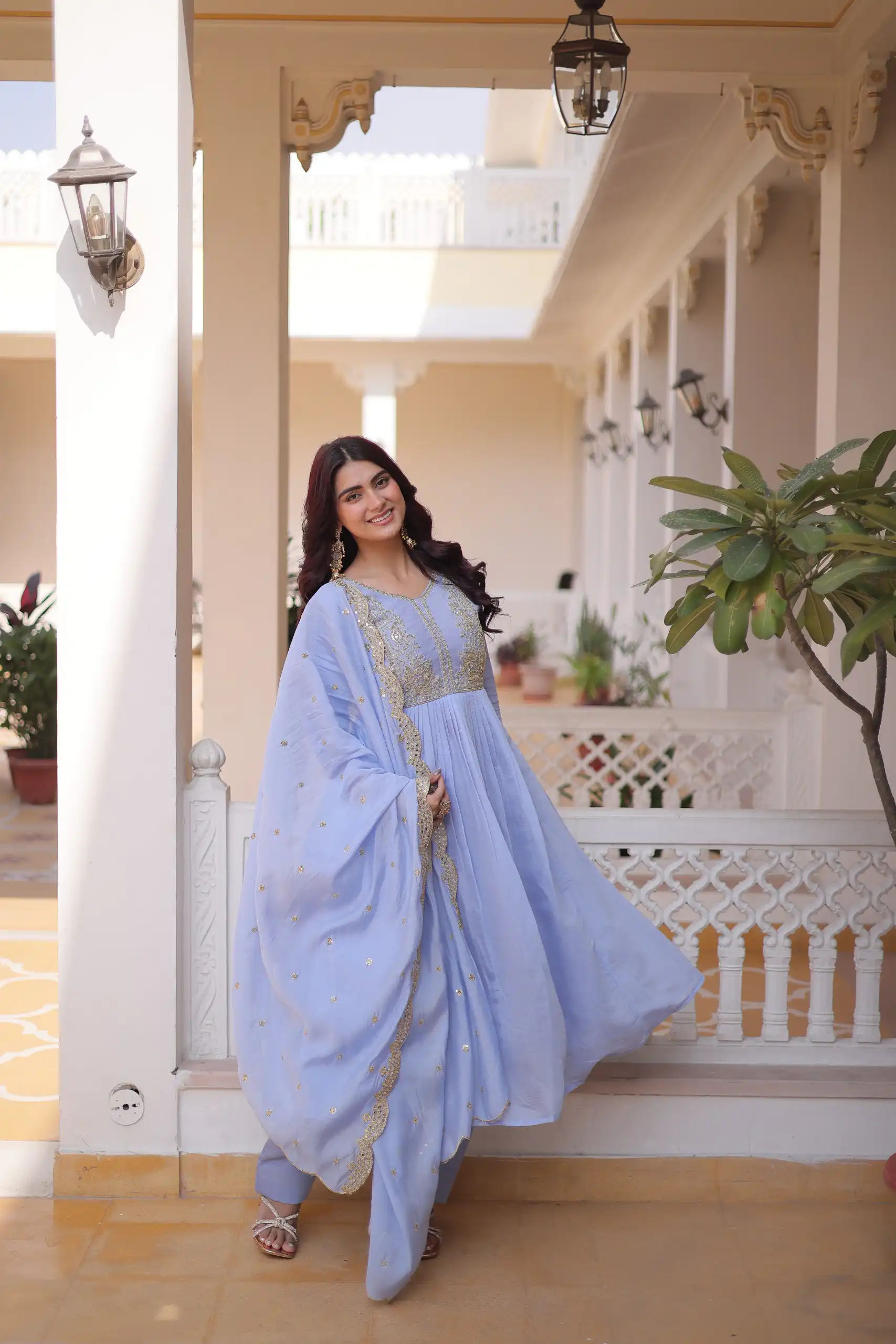 KA 1241 Lavender Roman Silk Gown. Perfect for Wedding, Party, Traditional Day, Sangeet, Pongal – Exclusive Offer ₹2599. Delivery 4-6 Working Days. Shop now | Gowns, Bollywood Gowns, Creative Gowns, Designer Gowns, Embroidered Gowns, Party Wear Gowns