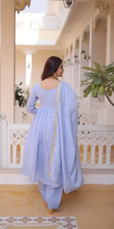 KA 1241 Lavender Roman Silk Gown. Perfect for Wedding, Party, Traditional Day, Sangeet, Pongal – Exclusive Offer ₹2599. Delivery 4-6 Working Days. Shop now | Gowns, Bollywood Gowns, Creative Gowns, Designer Gowns, Embroidered Gowns, Party Wear Gowns