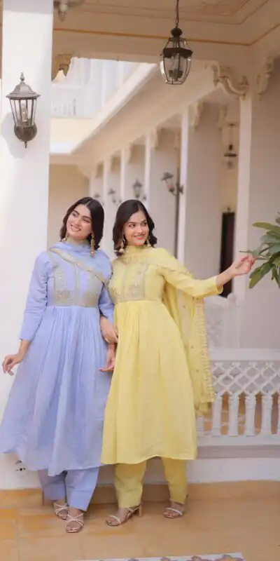 KA 1241 Lavender Roman Silk Gown. Perfect for Wedding, Party, Traditional Day, Sangeet, Pongal – Exclusive Offer ₹2599. Delivery 4-6 Working Days. Shop now | Gowns, Bollywood Gowns, Creative Gowns, Designer Gowns, Embroidered Gowns, Party Wear Gowns