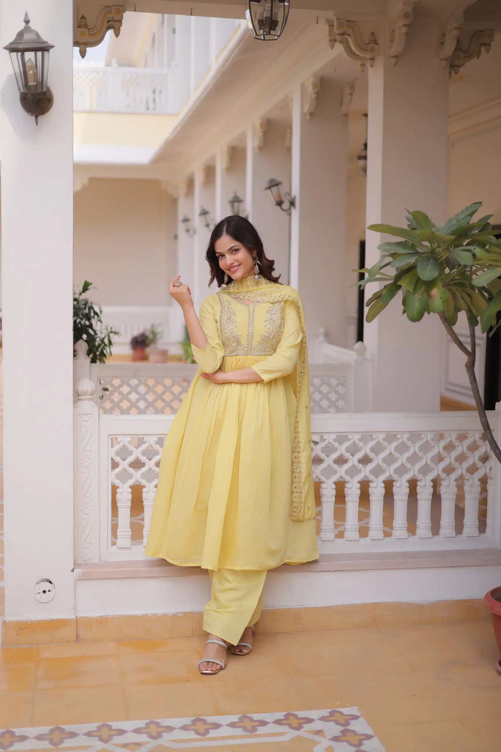 KA 1241 Lemon Yellow Roman Silk Gown. Perfect for Wedding, Party, Traditional Day, Sangeet, – Exclusive Offer ₹2599. Delivery 4-6 Working Days. Shop now | Gowns, Bollywood Gowns, Creative Gowns, Designer Gowns, Embroidered Gowns, Party Wear Gowns