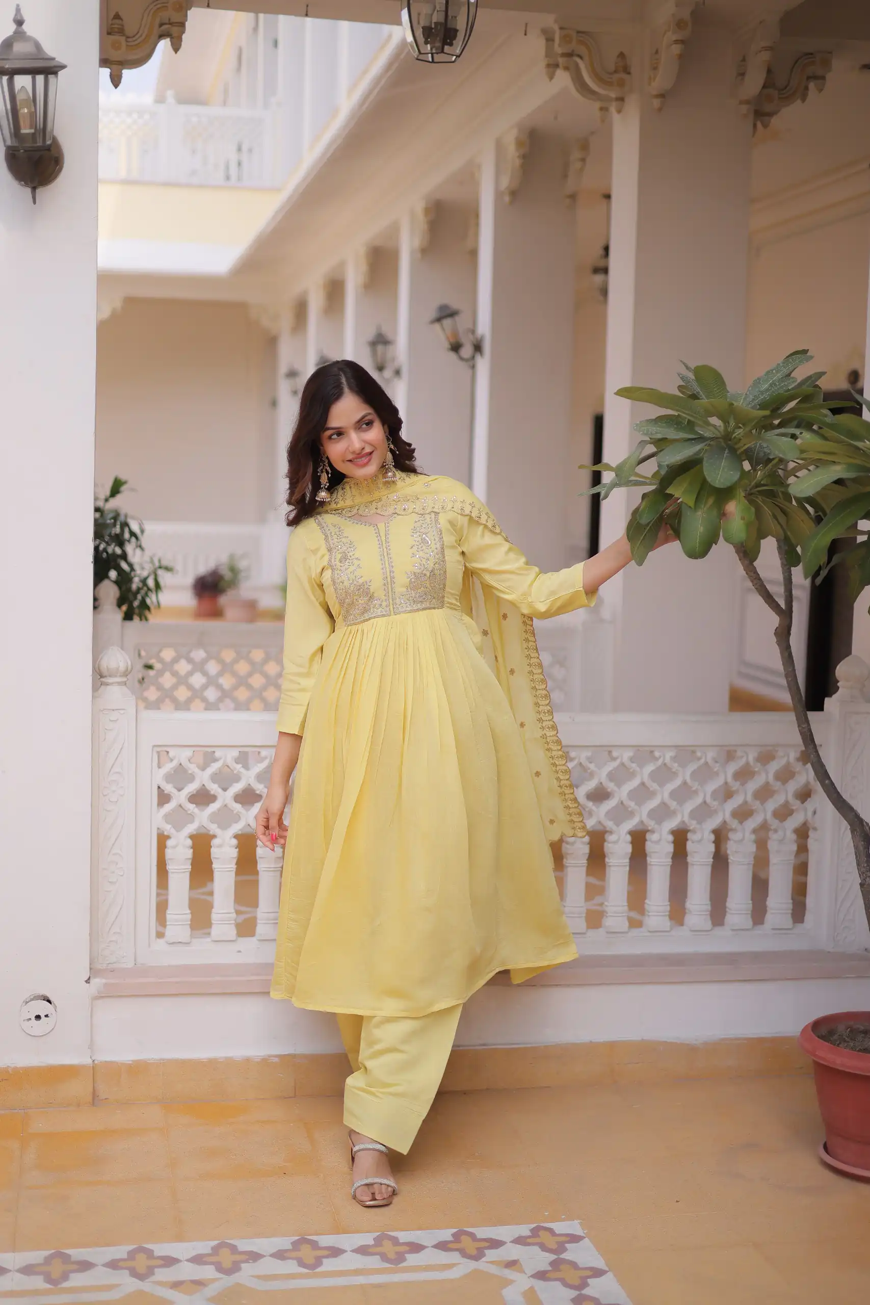 KA 1241 Lemon Yellow Roman Silk Gown. Perfect for Wedding, Party, Traditional Day, Sangeet, – Exclusive Offer ₹2599. Delivery 4-6 Working Days. Shop now | Gowns, Bollywood Gowns, Creative Gowns, Designer Gowns, Embroidered Gowns, Party Wear Gowns