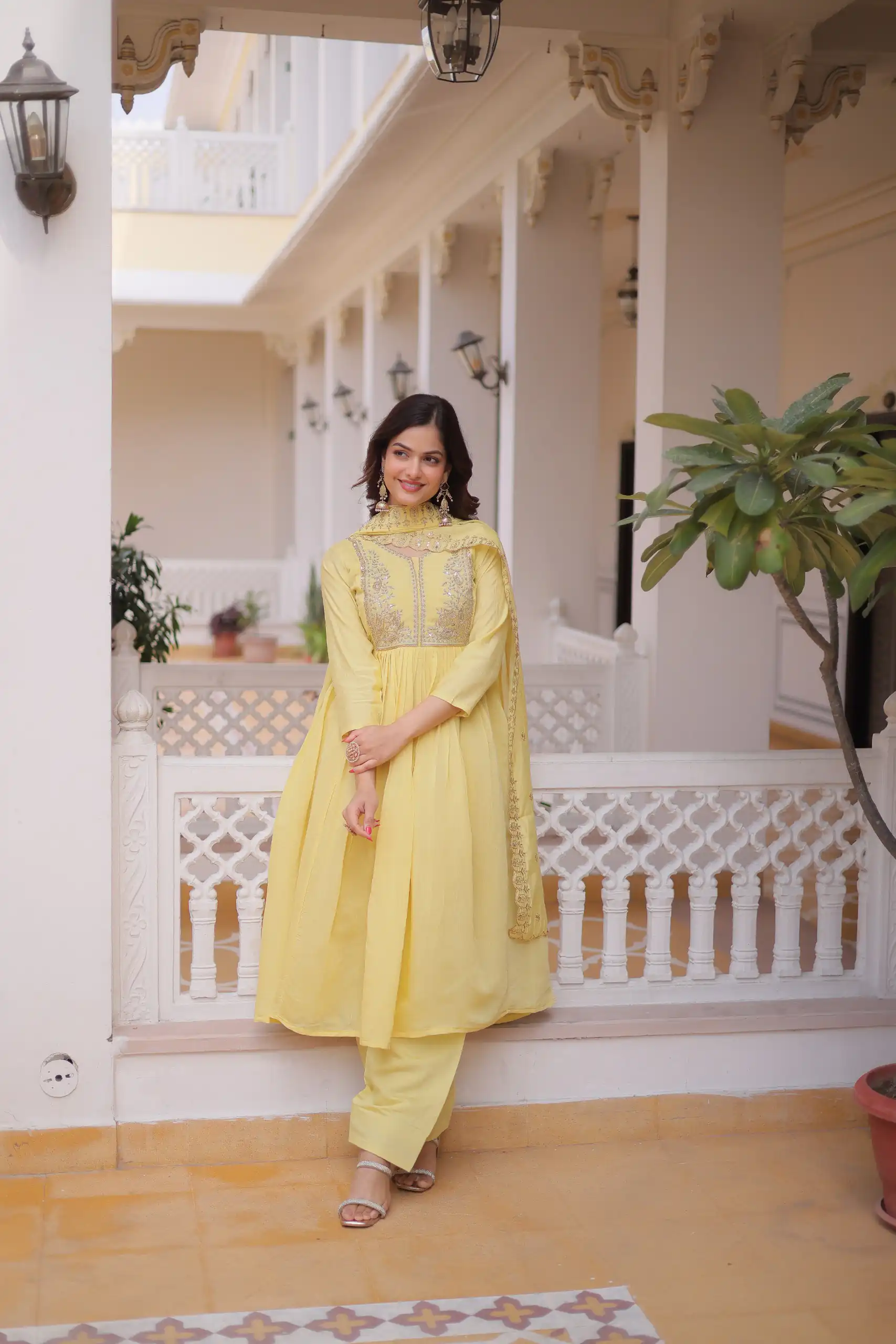 KA 1241 Lemon Yellow Roman Silk Gown. Perfect for Wedding, Party, Traditional Day, Sangeet, – Exclusive Offer ₹2599. Delivery 4-6 Working Days. Shop now | Gowns, Bollywood Gowns, Creative Gowns, Designer Gowns, Embroidered Gowns, Party Wear Gowns