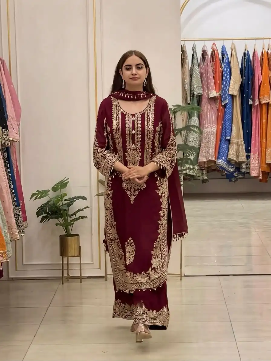 SR 1716 Maroon Colour Faux Georgette Salwar Suit with Lace Work. Introductory Price ₹2449. Delivery 4-6 Working Days. Shop now. | Jump Suits, Salwar suit, Designer Suits, Casual Suits, Creative suits, Palazzo Suits, Party Wear Suits, Patiala Suits, Straight Suits