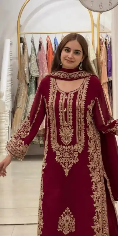 SR 1716 Maroon Colour Faux Georgette Salwar Suit with Lace Work. Introductory Price ₹2449. Delivery 4-6 Working Days. Shop now. | Jump Suits, Salwar suit, Designer Suits, Casual Suits, Creative suits, Palazzo Suits, Party Wear Suits, Patiala Suits, Straight Suits