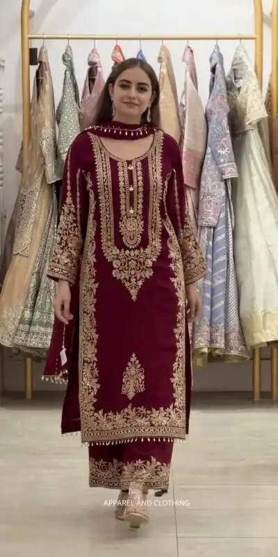 SR 1716 Maroon Colour Faux Georgette Salwar Suit with Lace Work. Introductory Price ₹2449. Delivery 4-6 Working Days. Shop now. | Jump Suits, Salwar suit, Designer Suits, Casual Suits, Creative suits, Palazzo Suits, Party Wear Suits, Patiala Suits, Straight Suits