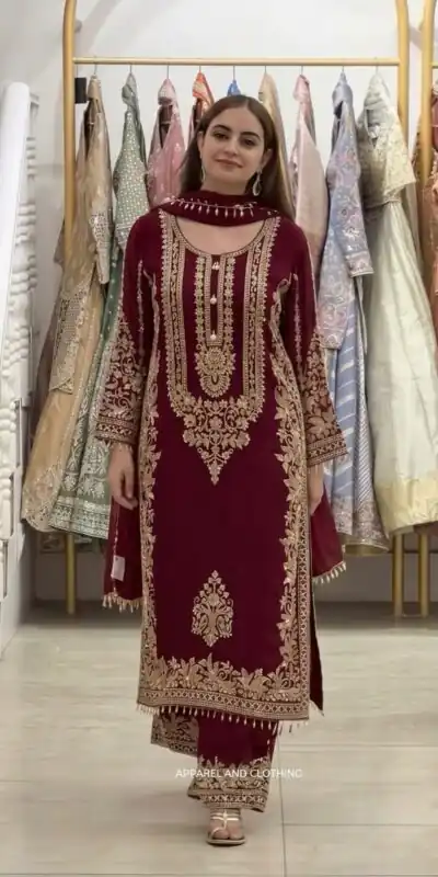 SR 1716 Maroon Colour Faux Georgette Salwar Suit with Lace Work. Introductory Price ₹2449. Delivery 4-6 Working Days. Shop now. | Jump Suits, Salwar suit, Designer Suits, Casual Suits, Creative suits, Palazzo Suits, Party Wear Suits, Patiala Suits, Straight Suits