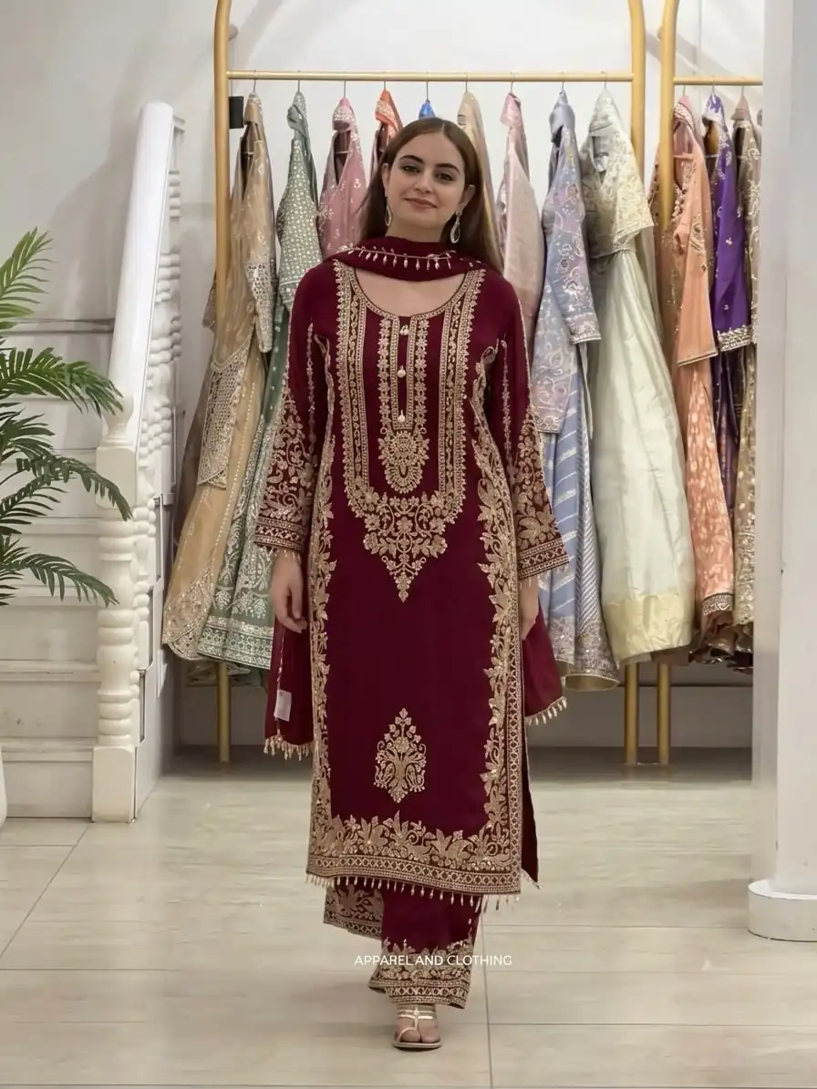 SR 1716 Maroon Colour Faux Georgette Salwar Suit with Lace Work. Introductory Price ₹2449. Delivery 4-6 Working Days. Shop now. | Jump Suits, Salwar suit, Designer Suits, Casual Suits, Creative suits, Palazzo Suits, Party Wear Suits, Patiala Suits, Straight Suits