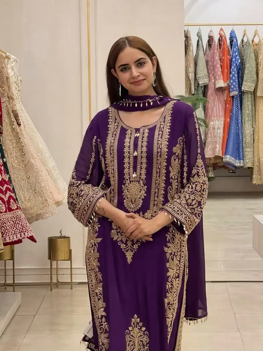 SR 1716 Purple Colour Faux Georgette Salwar Suit with Lace Work. Introductory Price ₹2449. Delivery 4-6 Working Days. Shop now. | Jump Suits, Salwar suit, Designer Suits, Casual Suits, Creative suits, Palazzo Suits, Party Wear Suits, Patiala Suits, Straight Suits