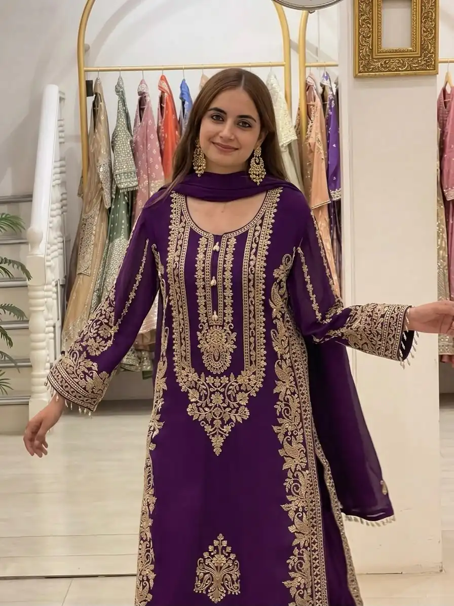 SR 1716 Purple Colour Faux Georgette Salwar Suit with Lace Work. Introductory Price ₹2449. Delivery 4-6 Working Days. Shop now. | Jump Suits, Salwar suit, Designer Suits, Casual Suits, Creative suits, Palazzo Suits, Party Wear Suits, Patiala Suits, Straight Suits