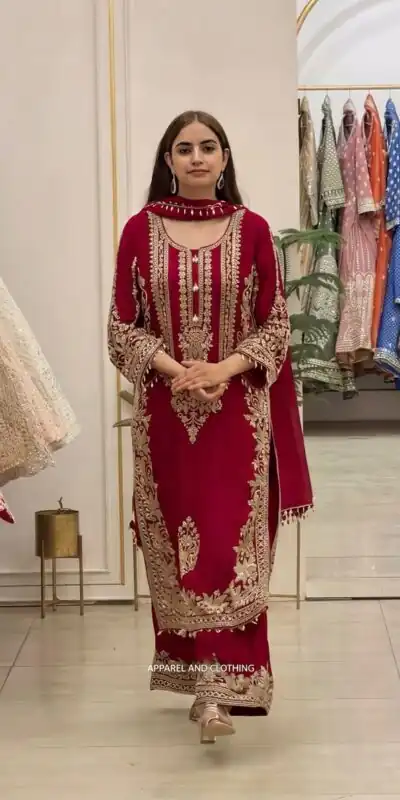SR 1716 Red Colour Faux Georgette Salwar Suit with Lace Work. Introductory Price ₹2449. Delivery 4-6 Working Days. Shop now. | Jump Suits, Salwar suit, Designer Suits, Casual Suits, Creative suits, Palazzo Suits, Party Wear Suits, Patiala Suits, Straight Suits