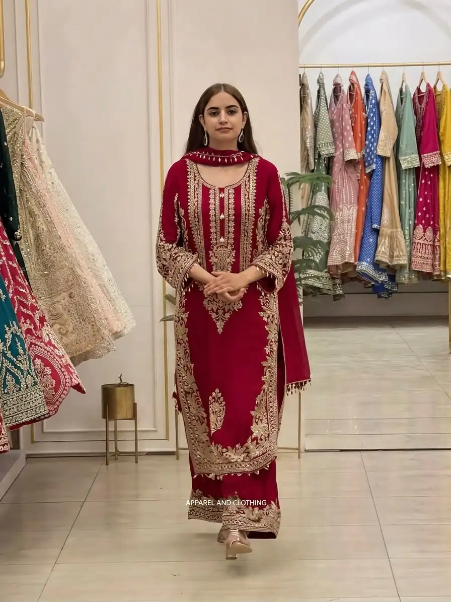 SR 1716 Red Colour Faux Georgette Salwar Suit with Lace Work. Introductory Price ₹2449. Delivery 4-6 Working Days. Shop now. | Jump Suits, Salwar suit, Designer Suits, Casual Suits, Creative suits, Palazzo Suits, Party Wear Suits, Patiala Suits, Straight Suits