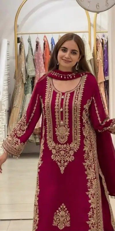 SR 1716 Red Colour Faux Georgette Salwar Suit with Lace Work. Introductory Price ₹2449. Delivery 4-6 Working Days. Shop now. | Jump Suits, Salwar suit, Designer Suits, Casual Suits, Creative suits, Palazzo Suits, Party Wear Suits, Patiala Suits, Straight Suits