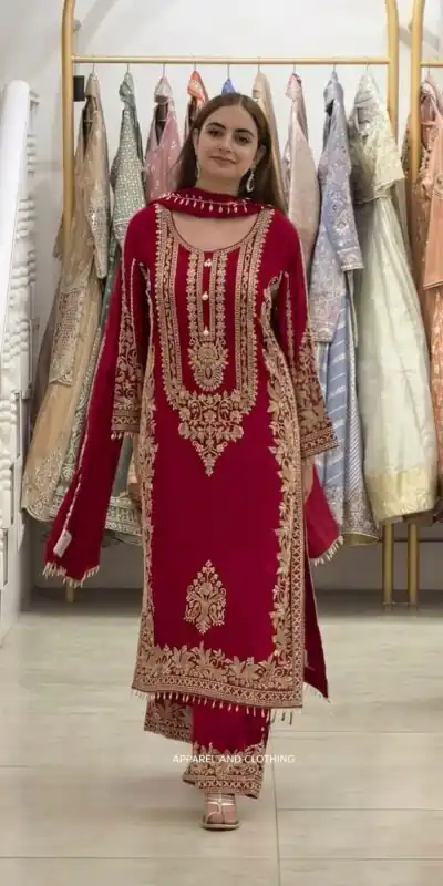 SR 1716 Red Colour Faux Georgette Salwar Suit with Lace Work. Introductory Price ₹2449. Delivery 4-6 Working Days. Shop now. | Jump Suits, Salwar suit, Designer Suits, Casual Suits, Creative suits, Palazzo Suits, Party Wear Suits, Patiala Suits, Straight Suits