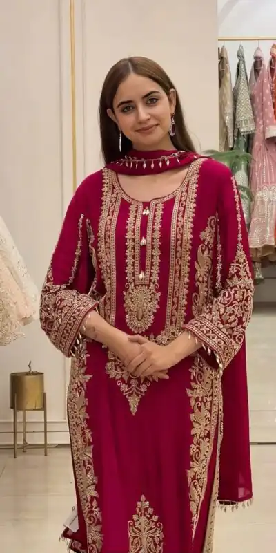 SR 1716 Red Colour Faux Georgette Salwar Suit with Lace Work. Introductory Price ₹2449. Delivery 4-6 Working Days. Shop now. | Jump Suits, Salwar suit, Designer Suits, Casual Suits, Creative suits, Palazzo Suits, Party Wear Suits, Patiala Suits, Straight Suits