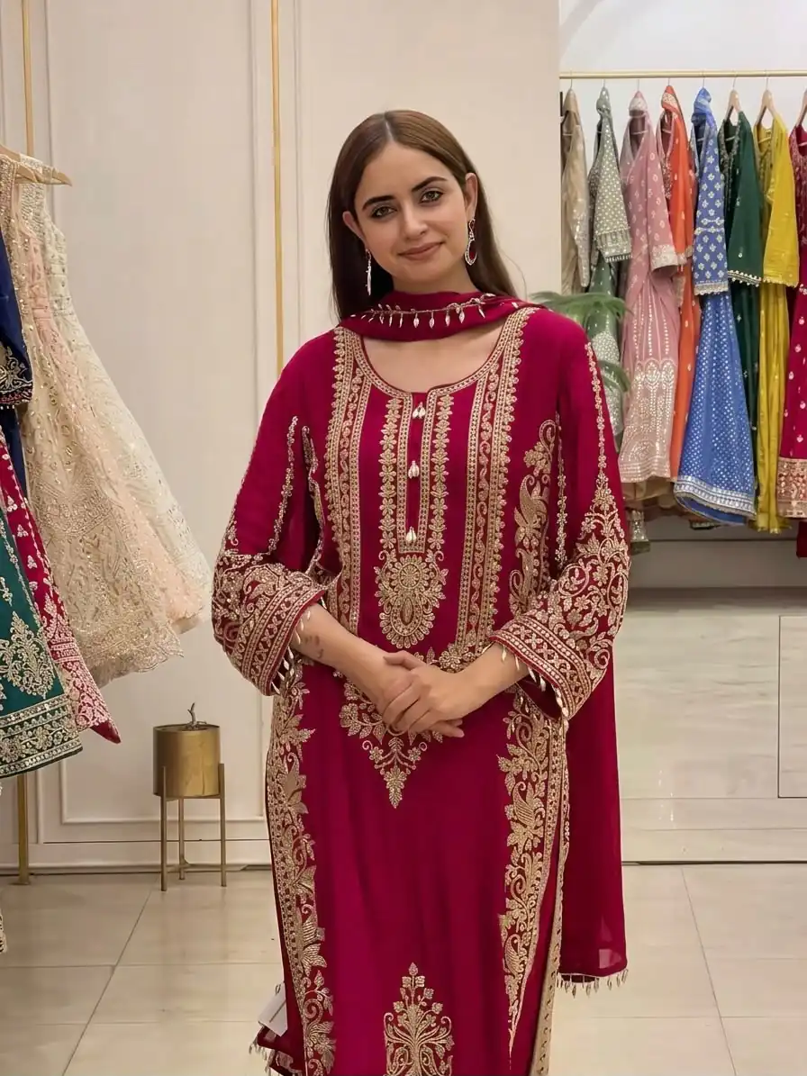 SR 1716 Red Colour Faux Georgette Salwar Suit with Lace Work. Introductory Price ₹2449. Delivery 4-6 Working Days. Shop now. | Jump Suits, Salwar suit, Designer Suits, Casual Suits, Creative suits, Palazzo Suits, Party Wear Suits, Patiala Suits, Straight Suits