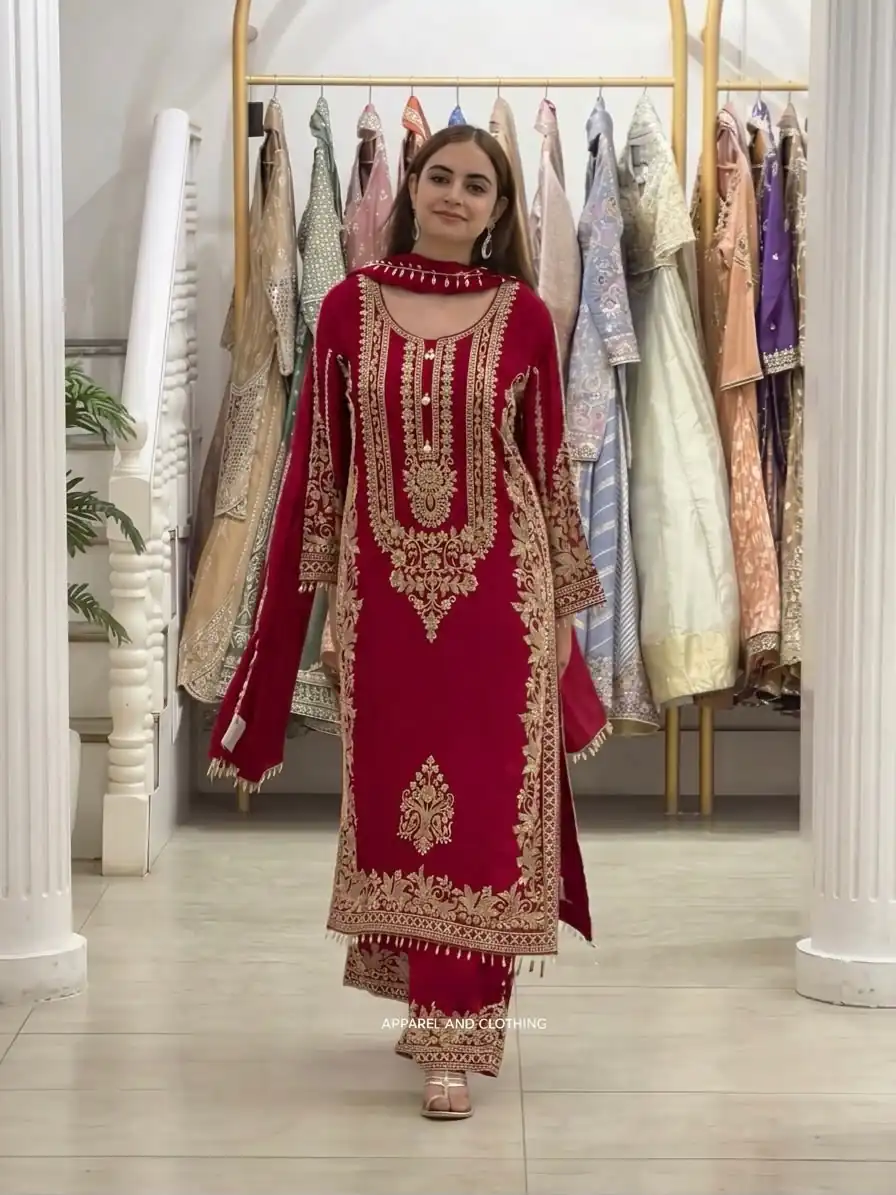 SR 1716 Red Colour Faux Georgette Salwar Suit with Lace Work. Introductory Price ₹2449. Delivery 4-6 Working Days. Shop now. | Jump Suits, Salwar suit, Designer Suits, Casual Suits, Creative suits, Palazzo Suits, Party Wear Suits, Patiala Suits, Straight Suits