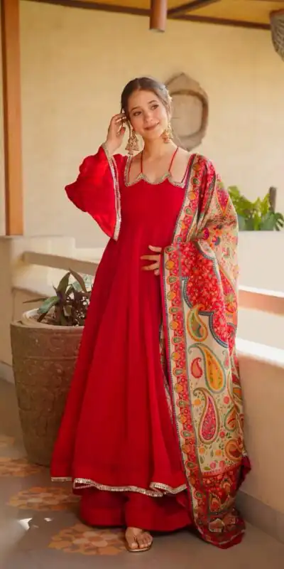 RTC 6045 Red | Red Tabby Silk Salwar Suit with Mirror Work & Digital Print. Available at ₹2049 only. Delivery 4-6 Working Days. Shop now. | Anarkali Suits, Bollywood Anarkali, Creative-Anarkali, Designer Anarkali, Embroidered Anarkali, Party Wear Anarkali, Salwar suit