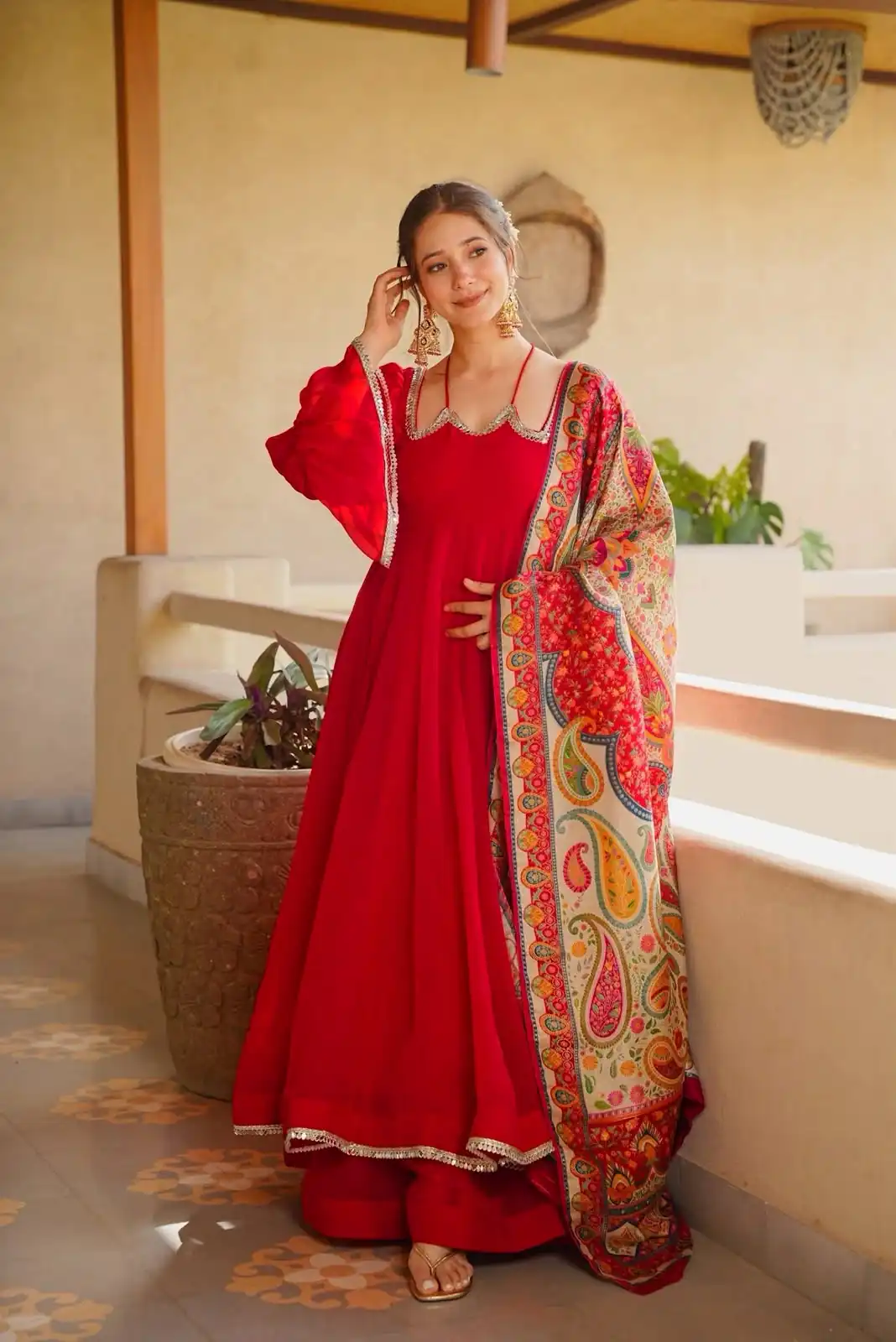 RTC 6045 Red | Red Tabby Silk Salwar Suit with Mirror Work & Digital Print. Available at ₹2049 only. Delivery 4-6 Working Days. Shop now. | Anarkali Suits, Bollywood Anarkali, Creative-Anarkali, Designer Anarkali, Embroidered Anarkali, Party Wear Anarkali, Salwar suit